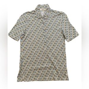Tory Sport printed short sleeve performance polo, birds and flowers, cotton, XS